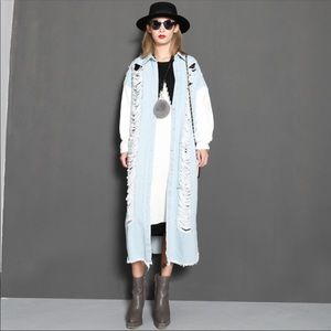 TwoTwinStyle Jackets & Coats - Distressed Denim Trench Duster TwoTwinStyle Jackets & Coats - Distressed Denim Trench Duster